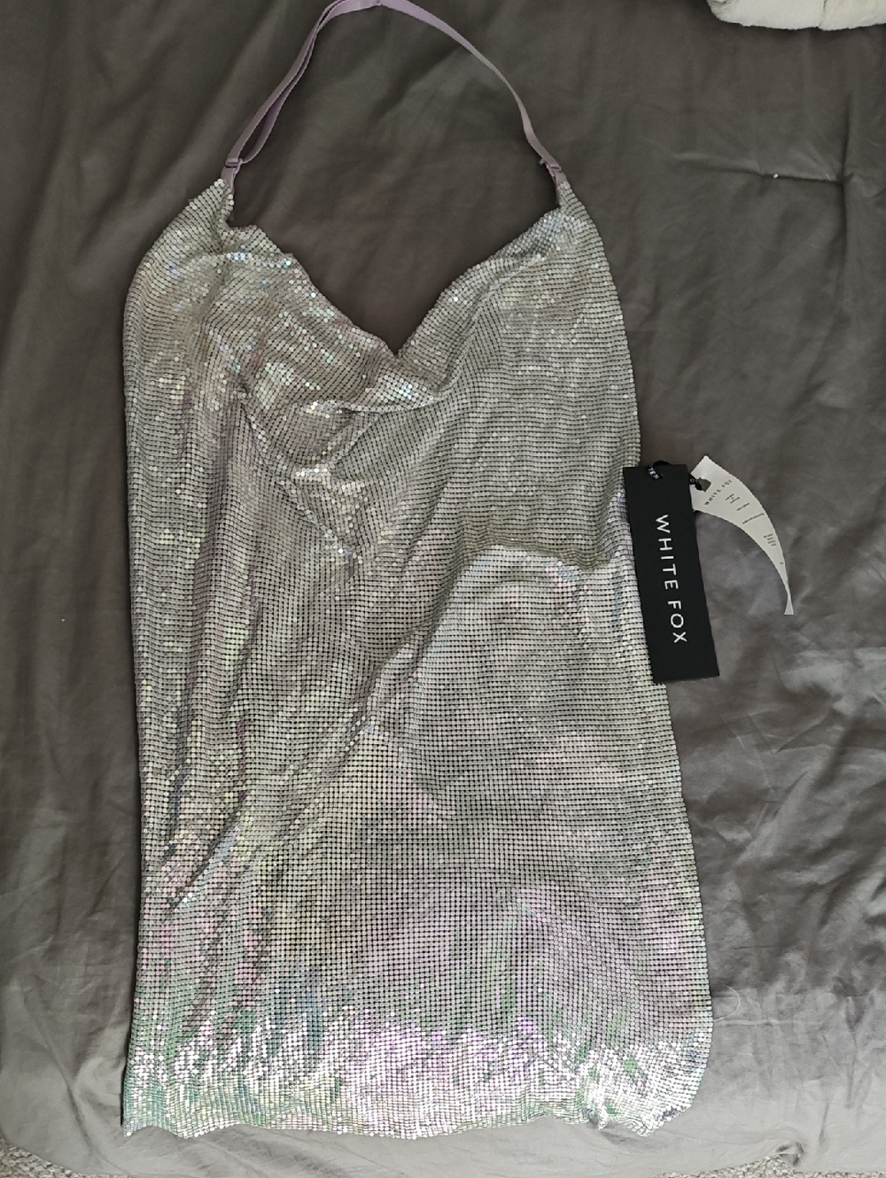 White Fox Silver Sequin Halter Top